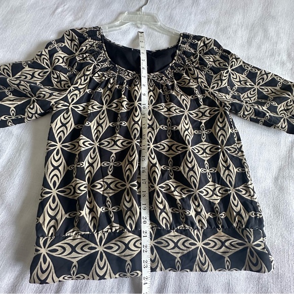 Anne Klein Blouse Womens Petite Small Silk Geometric Boho Peasant Top - Picture 6 of 12